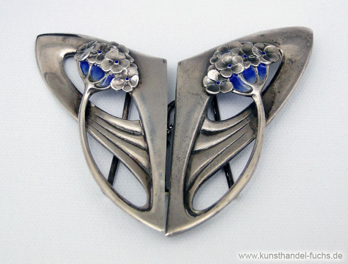 Schmuck Deutschland Silber Guertelschnalle Jugendstil um1902 blaues Email